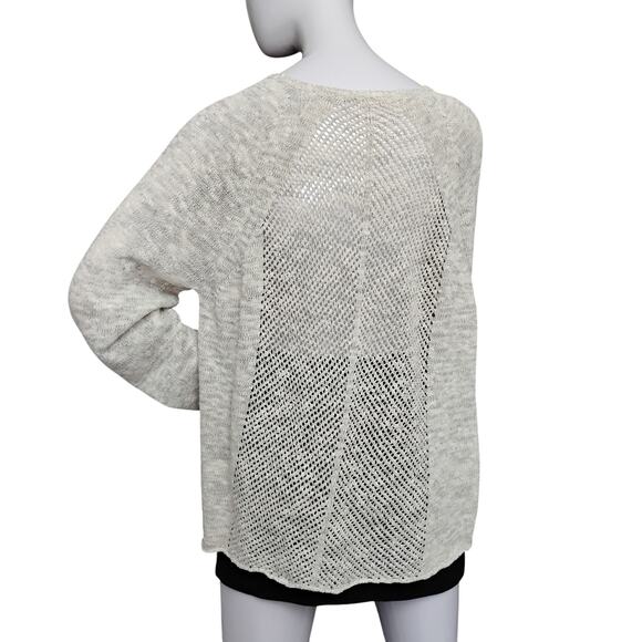 Mossimo Oatmeal Fine Knit Sweater Top Large Long Sleeve See Thru Back Round Neck - Picture 1 of 8